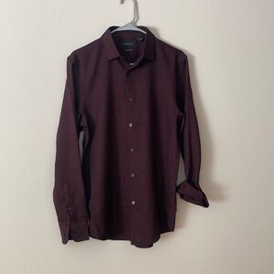 Men’s long sleeve button down shirt dark brown color,